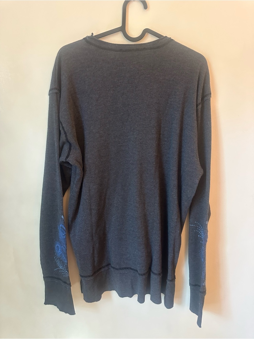Johnny Was Shirt Gray Embroidered Peacock Floral Thermal Tunic Top Boho Large - Picture 2 of 5